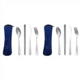 thumbnail image 1 of Juego de 8 Piezas de Vajilla Portátil de Acero Inoxidable, Cuchara, Tenedor, Cuchillo para Carne, Cubiertos de Viaje, Vajilla con Bolsa, Azul Oscuro, 1 of 5