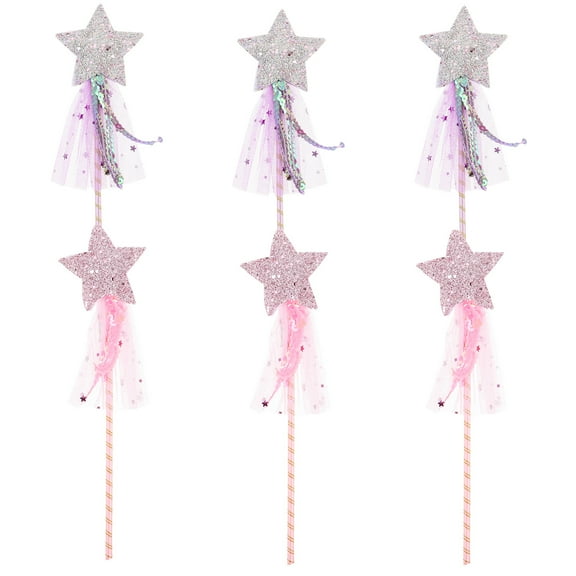 TABLZONE 6Pcs Glitter Fairy Costume Wands Assorted Colors Lightweight Decorative Party Props for Kids Stage Performance
