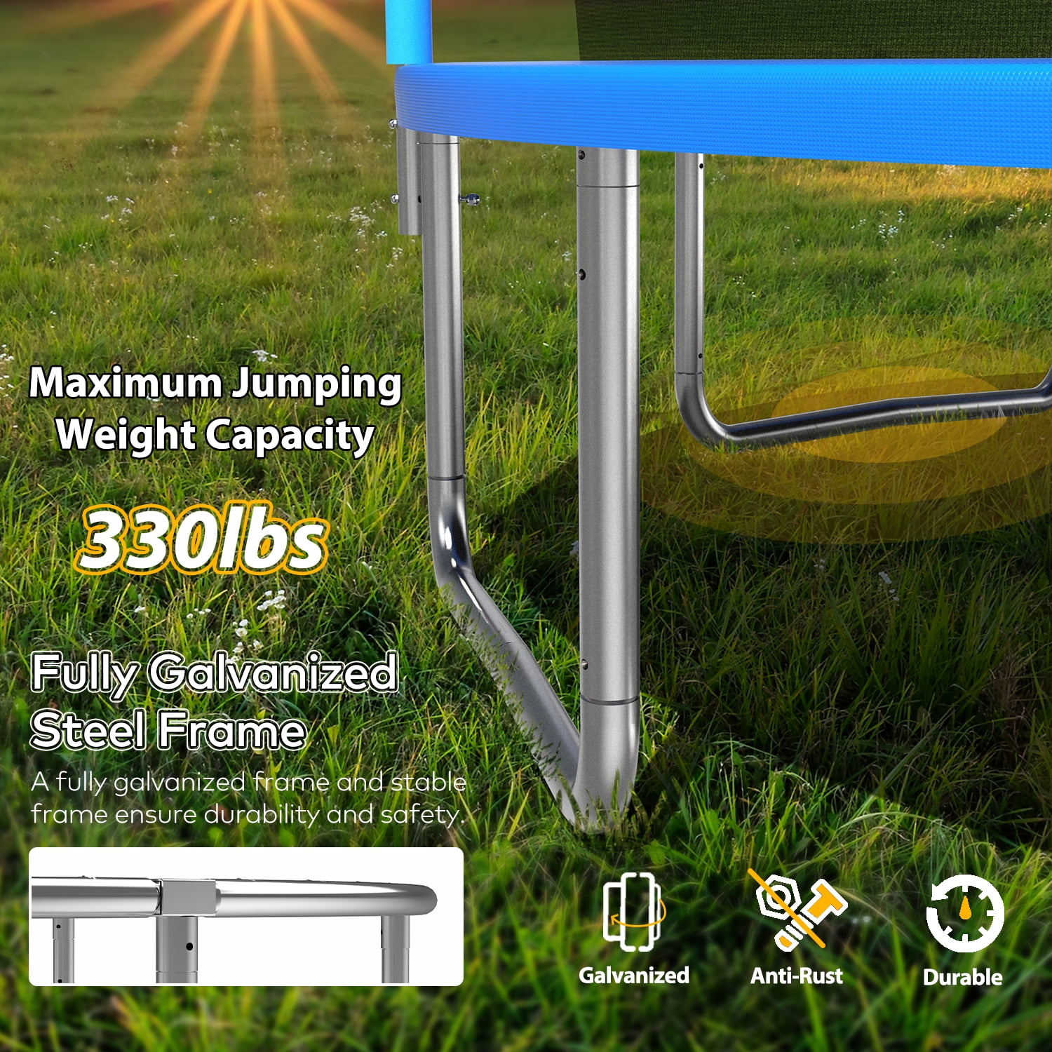Leumius 14ft Trampoline with Basketball Hoop,Heavy-Duty Outdoor Trampoline with with Enclosure Net,Upgraded Kids Recreational Trampoline for Family,Blue