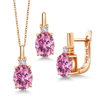 Gem Stone King 18K Rose Gold Plated Silver Pendant and Earrings Jewelry Set Pink Moissanite Created Sapphire (6.15 Cttw)