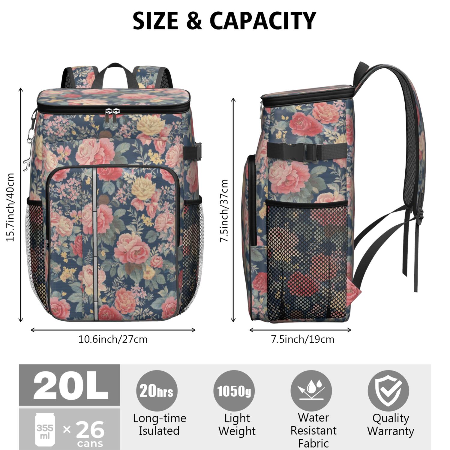 Travel Cooler Bag - Pioneer Flower Camping Beer Cooler Backpack with Bottle Opener- Waterproof Insulated Picnic Backpacks - Cooler Bag for Beach