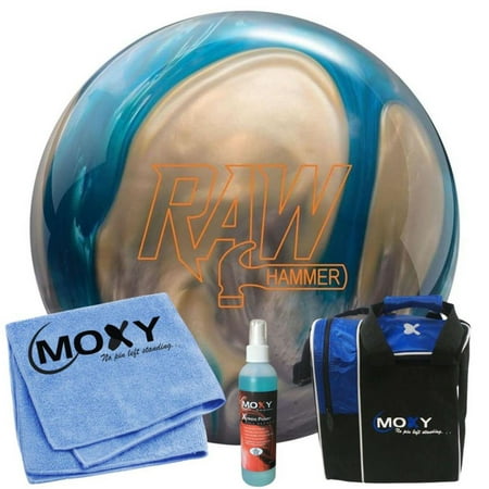 Hammer Raw Hammer Blue/Silver/White Bowling Ball | Moxy Strike Royal Bowling Bag | Moxy Royal Micro Fiber Towel | Moxy Xtreme Power Cleaner Package