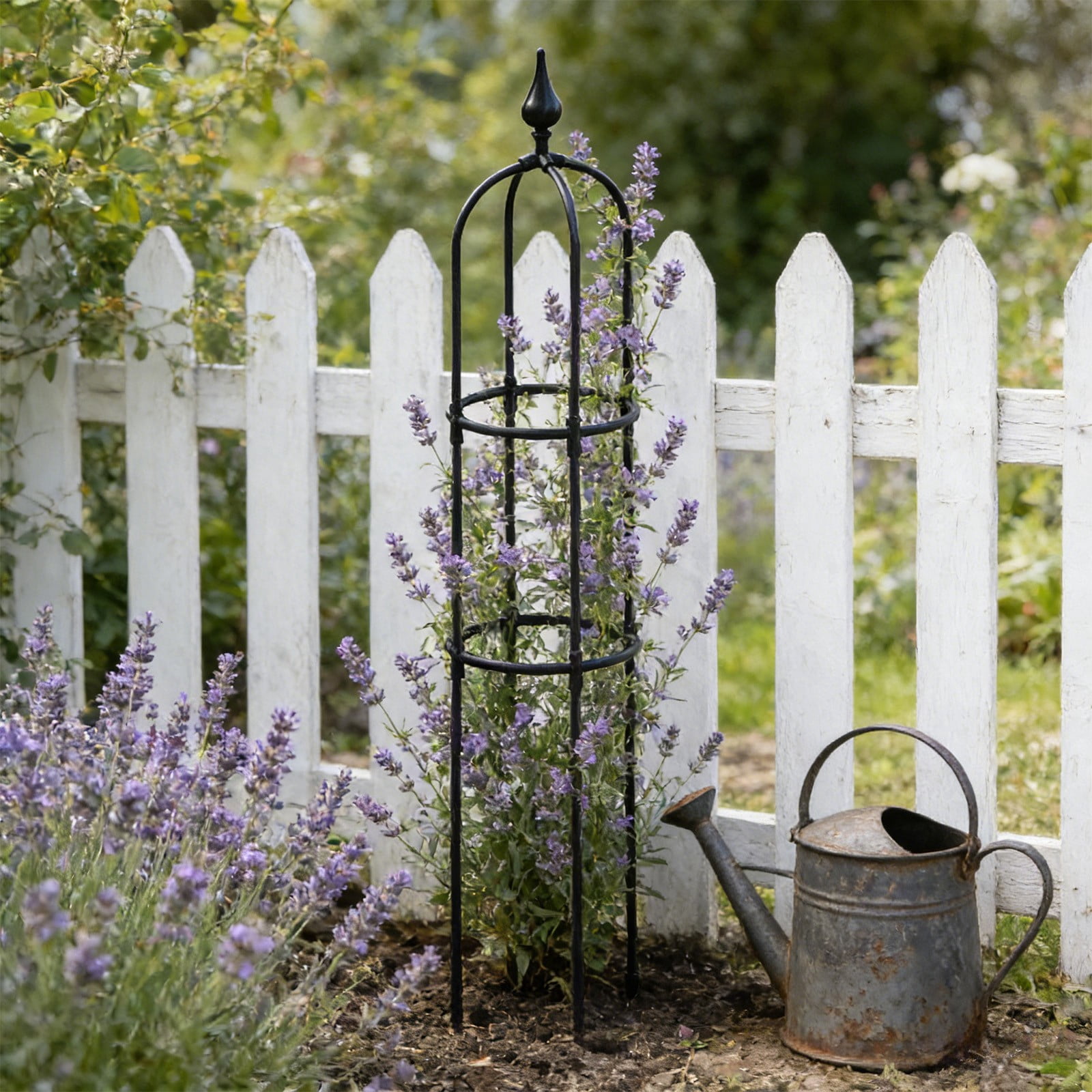 Cadancy Garden Obelisk Trellis Climbing Outdoor Plants Tall Metal Plants Support Cage with Spear Top Vertical Gardening Stand for Rose Ivy Cucumber Vine 45 Inch