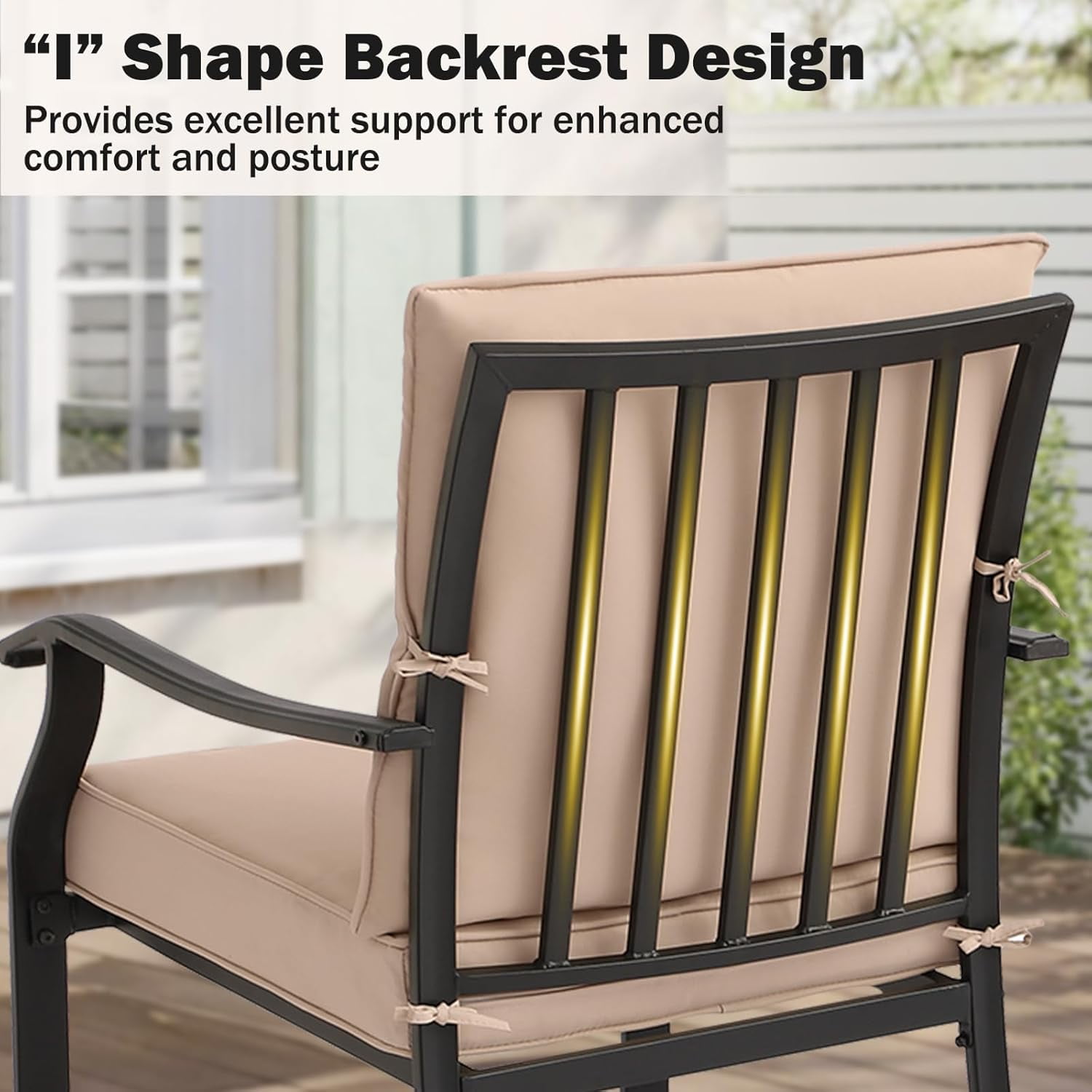 2 Pieces Patio Dining Chairs, Outdoor Metal Chairs with Armrests & Cushion, Metal Frame Stackable Patio Dining Chairs, Wrought Iron Outdoor Chairs for Garden, Balcony, Deck (2 Pieces)
