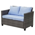 Ainfox Outdoor Loveseat, Weather-Resistant Wicker Rattan Sofa (Blue ...
