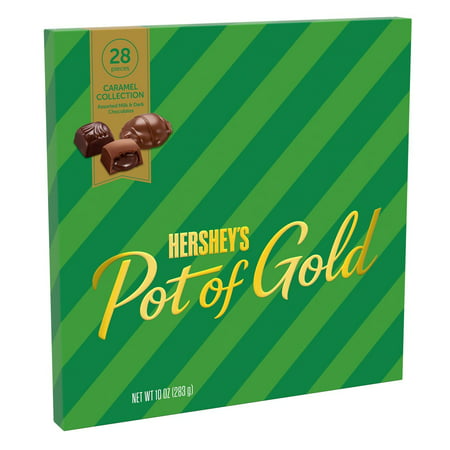 HERSHEYS, POT OF GOLD Caramel Collection Assorted Milk and Dark Chocolate Caramel Candy, Holiday, 10 oz, Box (28 Pieces)