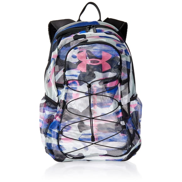 Under Armour Kids' Hustle Mesh Backpack, (100) White/Pink Punk/Pink Punk, One Size Fits Most