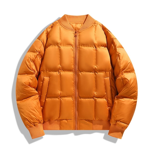 Lovzfmll Men's Quilted Jacket Stand Collar Zip Up Lightweight Puffer Orange, M