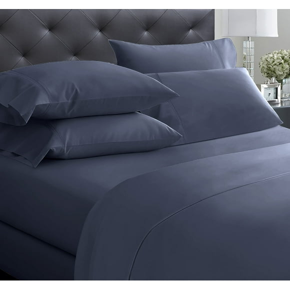California Design Den King Size Blue Sheet Set - 6 Piece Set Ultra Soft 100% Cotton Sheets, 400 Thread Count Luxury Sateen Weave, Deep Pocket Bedsheets, 4 Pillowcases (King, Indigo Navy Blue)