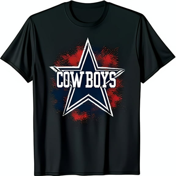 Classic Black T-Shirt with Bold Cowboys Graphic for Fans