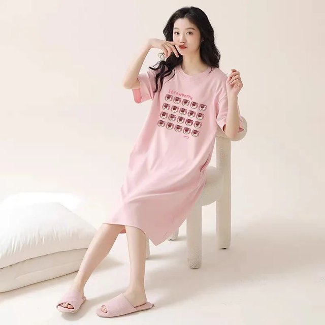 Ropa de dormir larga de verano para mujer, camisón holgado de manga corta adelgazante de talla grande MM de 200 libras de capacidad máxima, ropa para el hogar