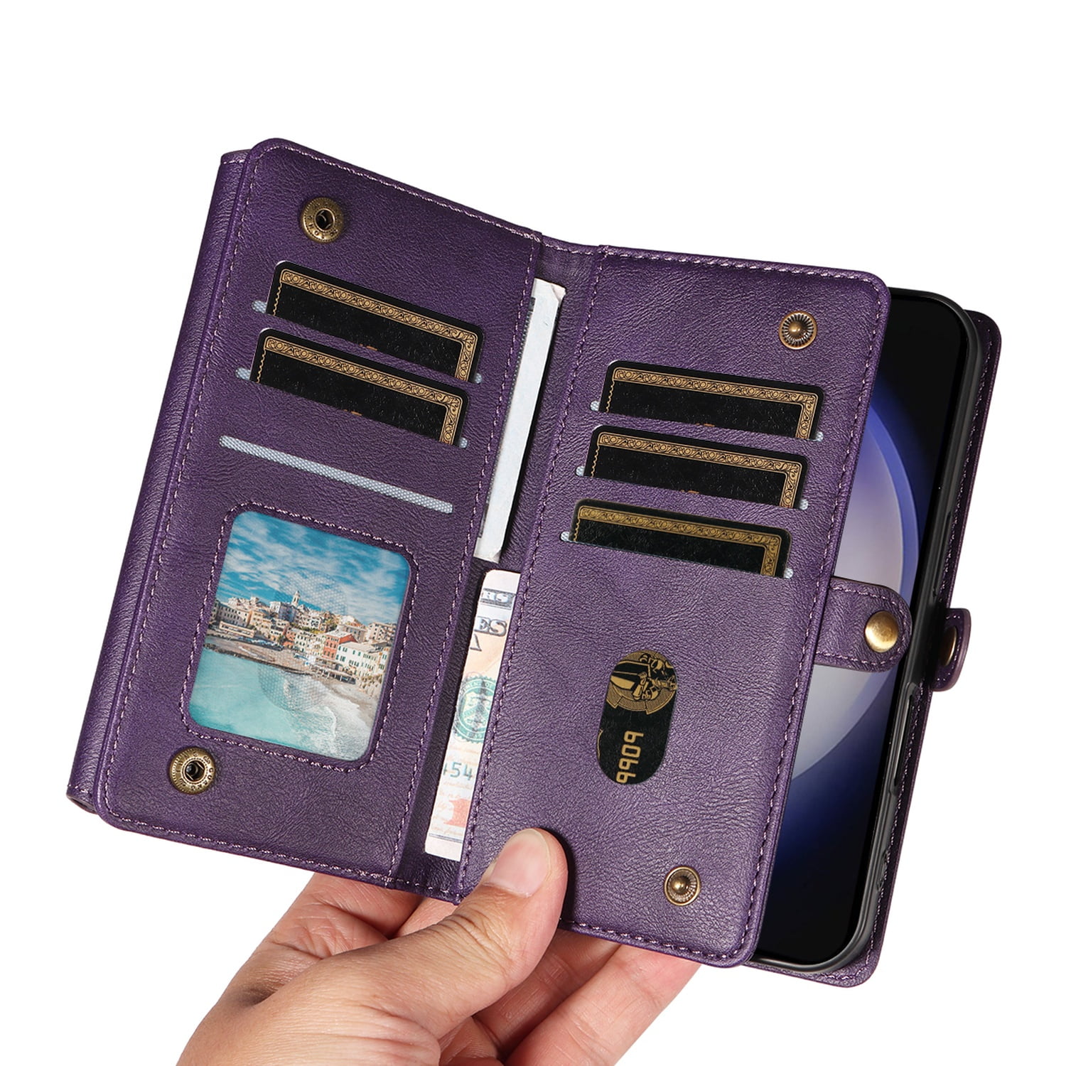 Dteck for Samsung Galaxy S25 FE Case Wallet with RFID Blocking Card Holder for WomenMen, PU Leather Magnetic Snap Flip Zipper Strap Crossbody Wallet Phone Cover 6.7",Purple
