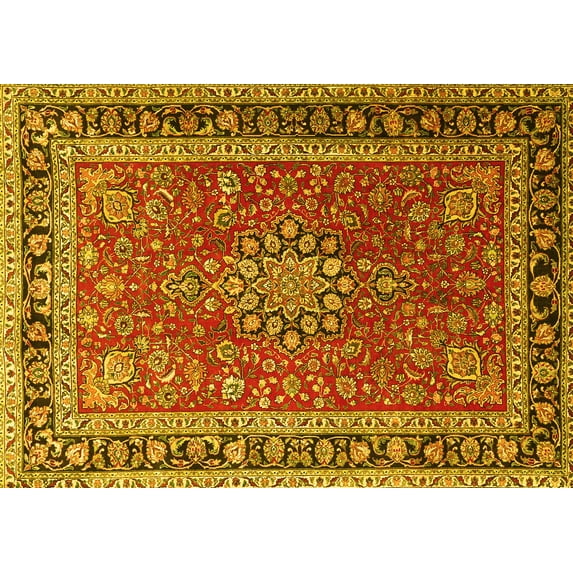 Ahgly Company Machine Washable Indoor Rectangle Medallion Yellow Traditional Area Rugs, 5' x 7'