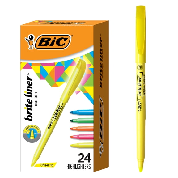 BIC Brite Liner Highlighter, Chisel Tip For Broad Highlighting & Fine Underlining, Assorted Colors
