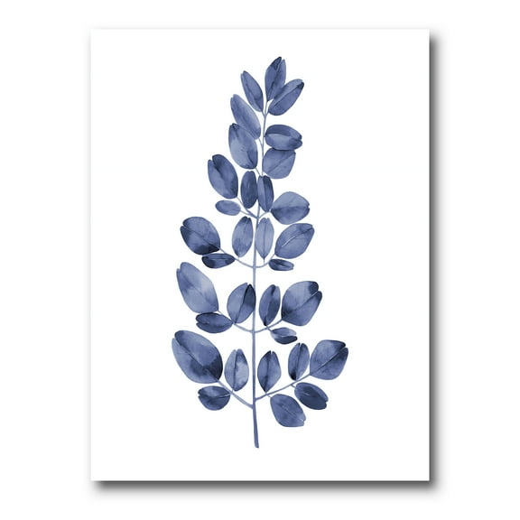 Designart ' Navy Blue Eucalyptus On White ' Traditional Canvas Wall Art Print