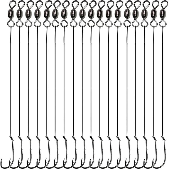 OROOTL 18pcs Fishing Rigs, Stainless Steel Fishing Leader Rigs Snells Trace with Crane Swivels, Fishing Hooks Steel Fishing Rigs for Saltwater Freshwater