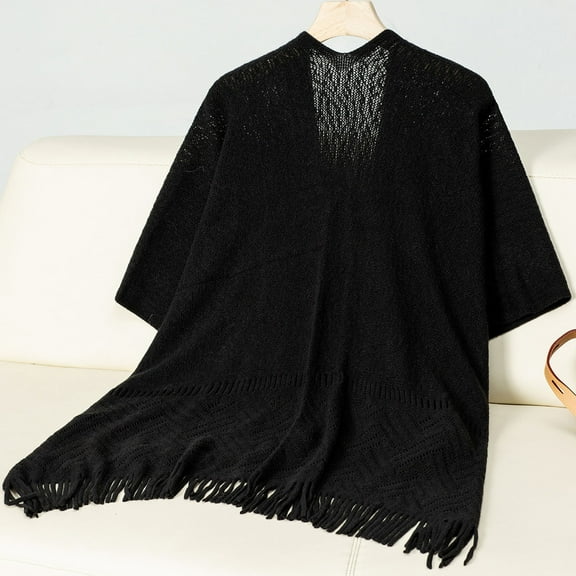 Antqov Sweaters for Women, Solid Color Fringe Shawl Style Knit Tops, Party Stylish Comfortable Sweater Coats