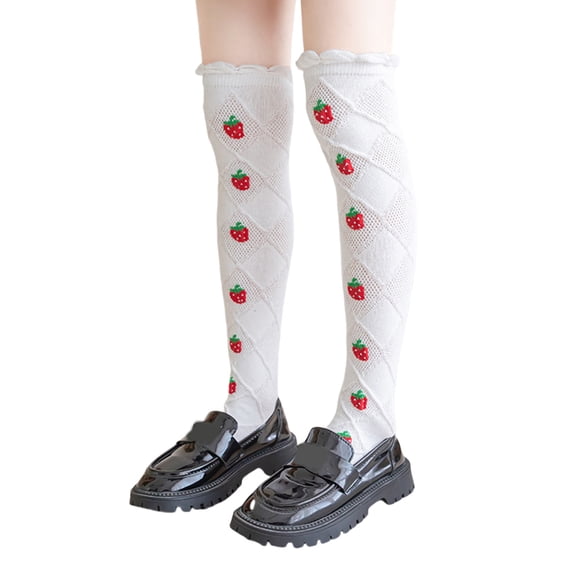 Baby Girls Long Tube Socks Spring Autumn Thin Kids Strawberry Printed Socks Over Knee Length Stockings