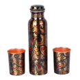 thumbnail image 1 of Handcrafted Copper Metal Bottle 1 Liter With 2 Copper Metal Glass 350ml Each | Green Paisley Design Gift Set In Velvet Imitation Jewelry Gift Box, 1 of 4