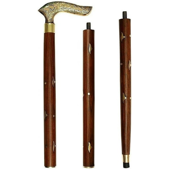NAUTICALMARTUS BY Victorian Style Wooden Folding Stick 36 inches Walking Cane with Brass Derby Head Handle Gift