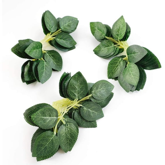 Artificial Green Leaves 35pcs Bulk Silk Greenery Fake Rose Flower Leaves for DIY Wedding Bouquets Bridal Shower Centerpieces Home Decorations