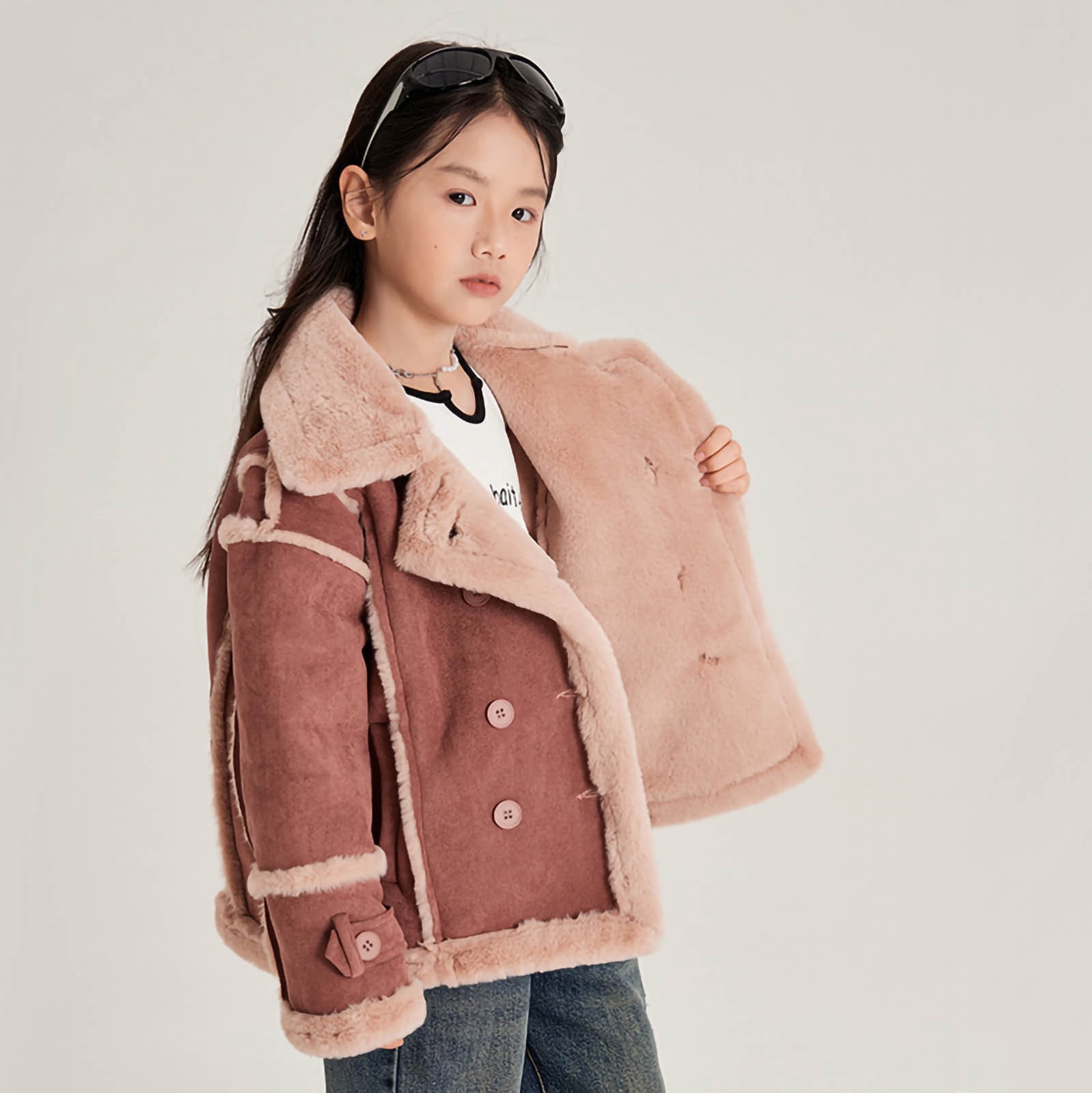 Girls Winter Faux Leather Jacket Long Sleeve Zip up Lapel Fleece Lined Thick Warm Coat Fall Trendy Kids Jackets (5 Years, Brown)