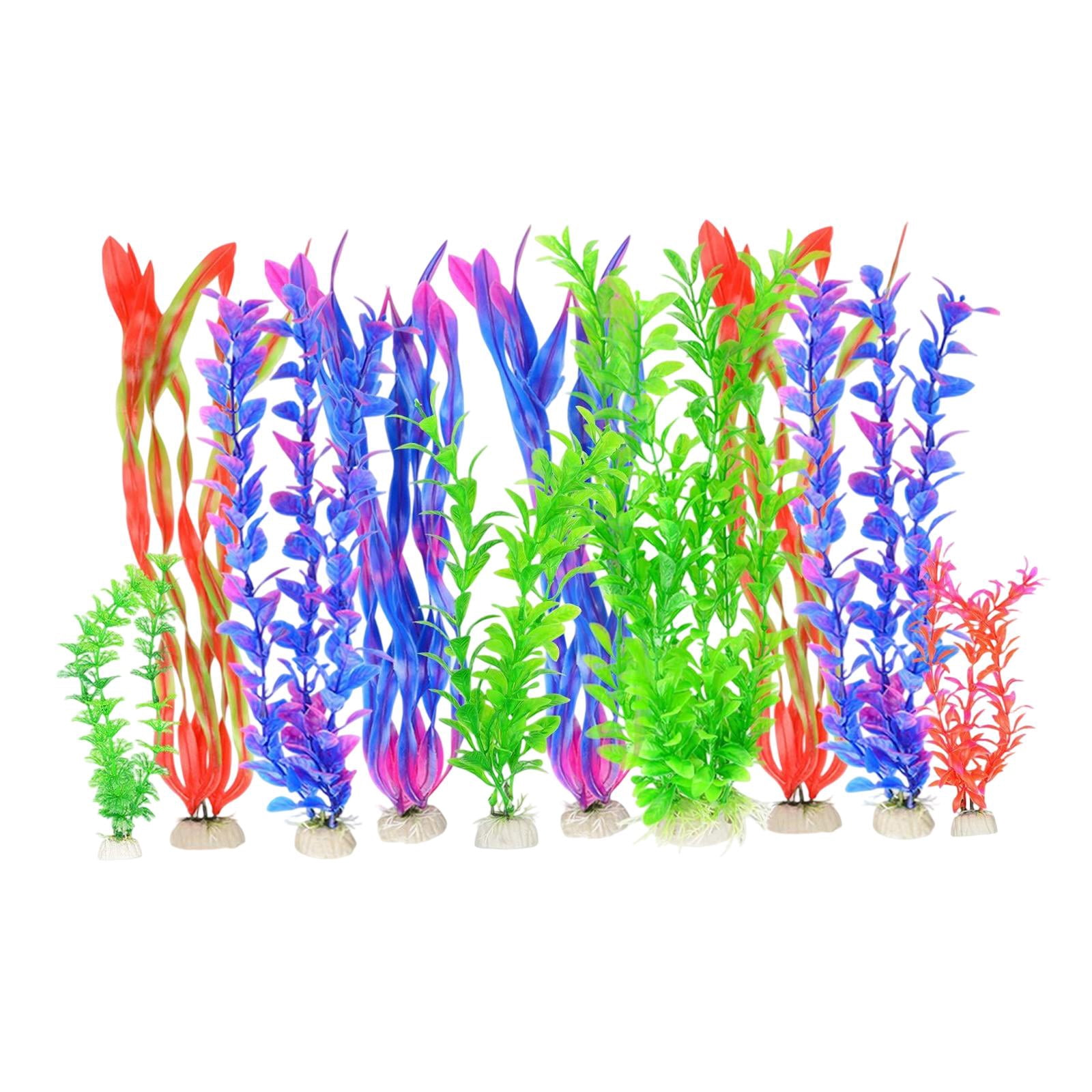Dualoai 10 Pieces Fish Tank Plants Colorful Water Grass Multi Shape Fake Decorations Style B