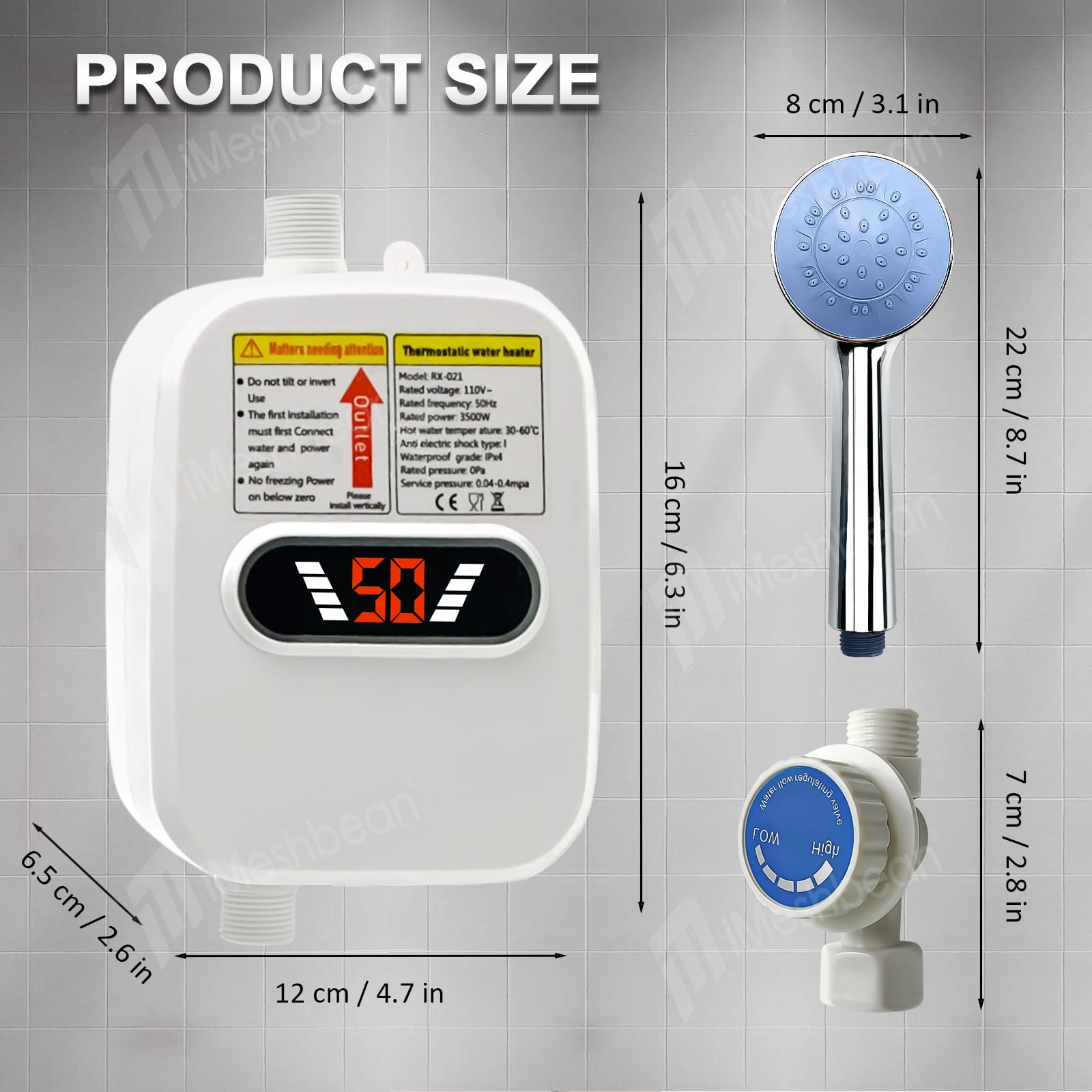 3500W Electric Tankless Water Heater Instant Hot Water Heater for Sink & Shower