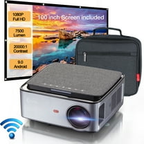 1080P Native WiFi Projector Android 9 FLZEN MXP 7500 Lumen 20000:1 Bluetooth Projector for Home & Office, Side Projection 4D Keystone Screen Mirroring & Screen App Control, 100” Screen & Carry Bag