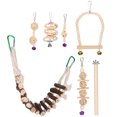thumbnail image 3 of 7Pcs Bird Cage Play Stand Toy Set Wooded Hanging Chewing Swing With Bell Parrots Perch Rod, 3 of 8