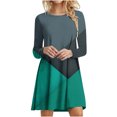 thumbnail image 1 of Robes d'Automne pour Femmes Col Rond Bloc de Couleur Robe à Manches Longues Décontractée Ample Tunique Évasée Mini Robes, 1 of 5