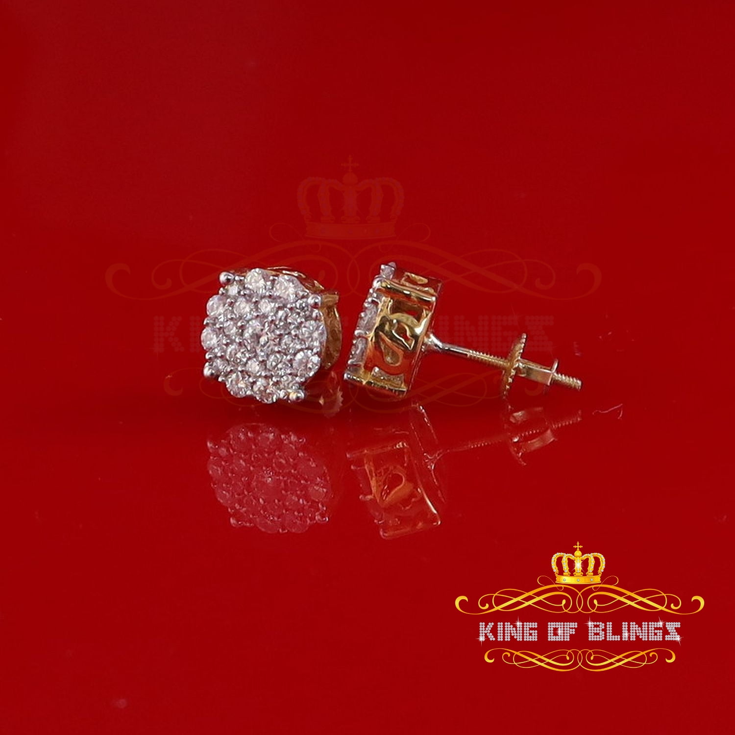 King of Bling's 1.00ct Cluster Earrings For Mens & Womens Moissanite 925 Sterling Silver Yellow