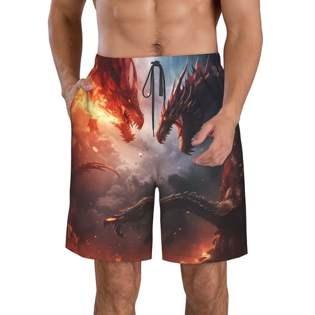 Fotbe Fire Sky Dragon Trajes de Baño Estampados para Hombre, Shorts de Verano de Secado Rápido, Ropa de Playa, Bañadores-XX-Large
