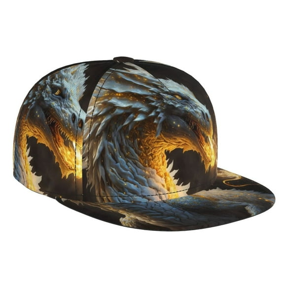 Hirioo Golden White Fire Dragon for Baseball Cap Men Cap Flat Brim for Men Women Teens Adjustable Baseball Cap