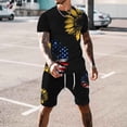 thumbnail image 1 of TIMIFIS Tenues 2 Pcs pour Hommes 4 Juillet Été Décontracté Imprimé Drapeau USA Col Rond Manches Courtes et Shorts - Printemps/été, 1 of 5