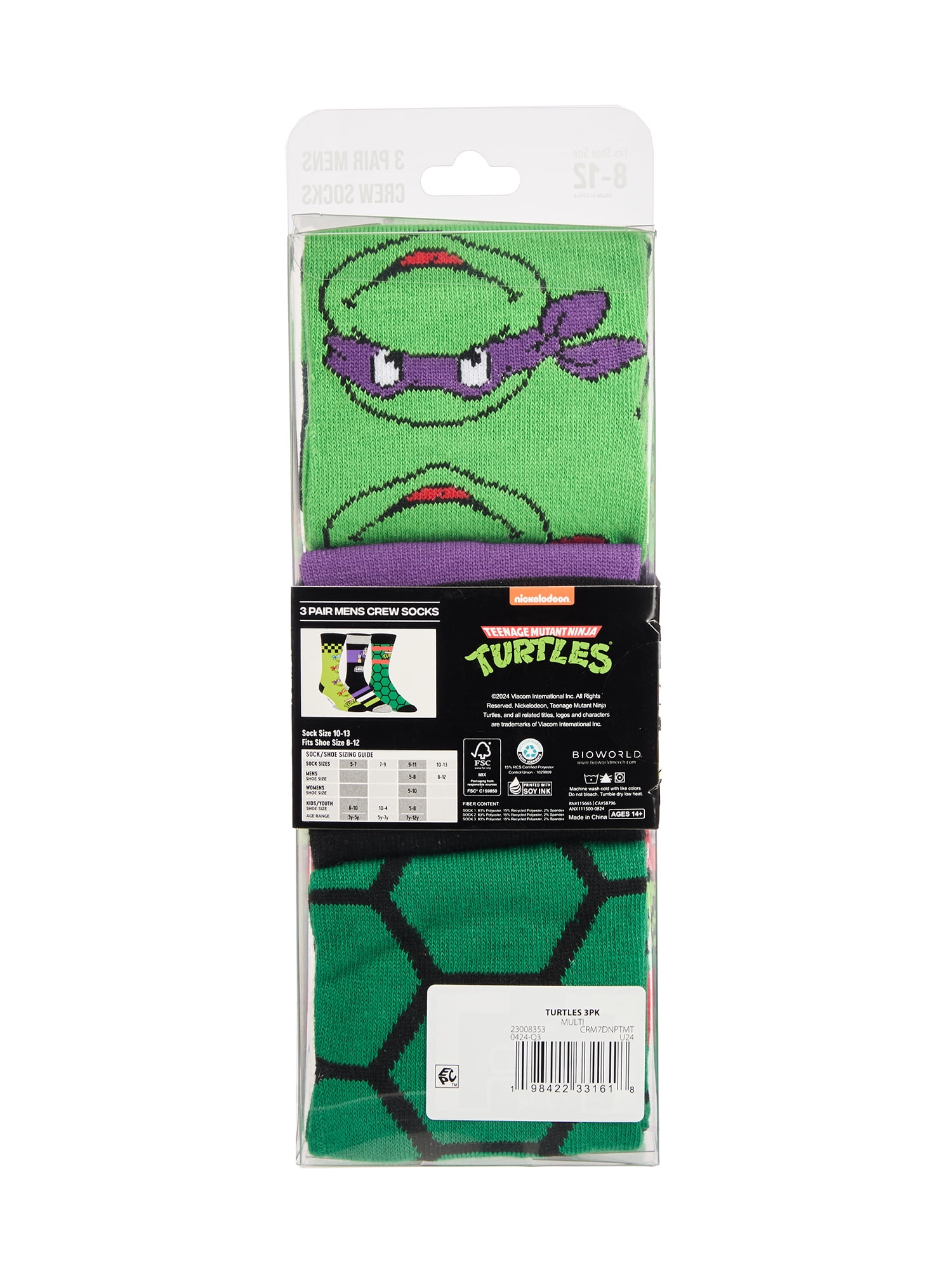 Teenage Mutant Ninja Turtles Men's Crew Socks, 3-Pack