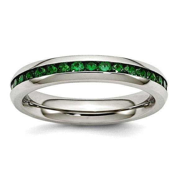 Stainless Steel Polished 4mm May Green Cubic Zirconia Ring Size 7 Ring for Women