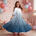 thumbnail image 6 of ITSAME Girls Maxi Dress Round Neck Ruffled 3/4 Sleeve Gradient Print Summer Flowy Casual A-Line Dress Blue Size 6, 6 of 7