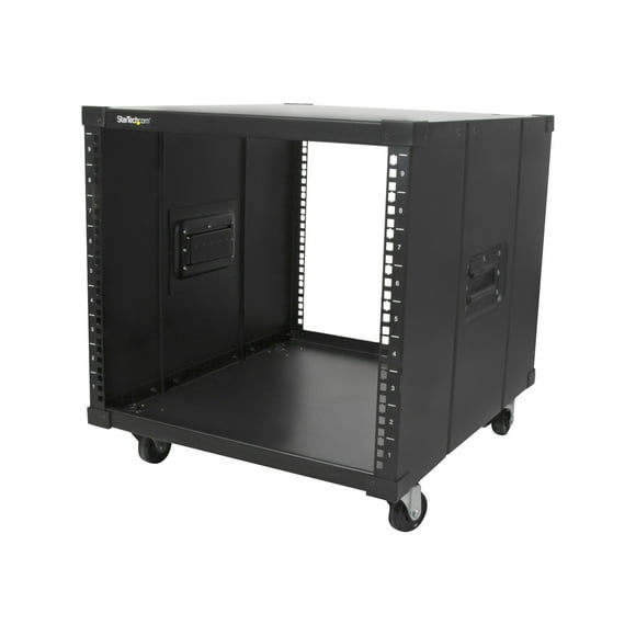StarTech.com 9U Open Frame Rack with Wheels - 4 Post 23" Deep Portable Open Frame Cabinet for 19" Network, Data & Server Equipment - 220 lbs capacity (RK960CP) - Rack - black - 9U - 23"