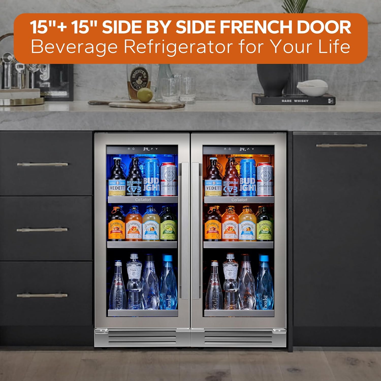 Ca'Lefort 30 inch Beverage Refrigerator,200 Cans Beverage Cooler with Stainless steel door frame for Home Office