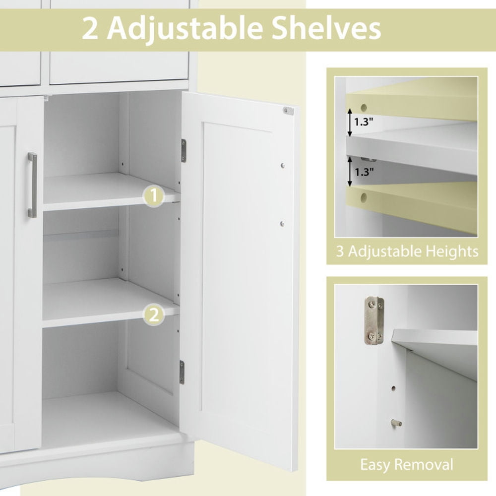 Finihen Bathroom Storage Cabinet, Bathroom Floor Cabinet, 2 Doors Freeestanding Bathroom Floor Cabinet with 2 Drawers and Adjustable Shelves, for Bathroom, Living Room, Bedroom, Kitchen, White Finihen Bathroom Storage Cabinet, Bathroom Floor Cabinet, 2 Doors Freeestanding Bathroom Floor Cabinet with 2 Drawers and Adjustable Shelves, for Bathroom, Living Room, Bedroom, Kitchen, White