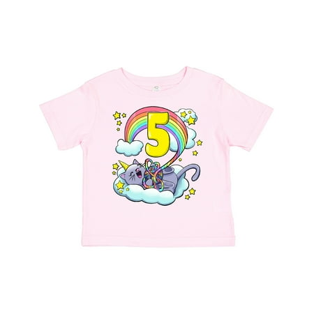 

Inktastic 5th Birthday Unicorn Cat Rainbow Boys or Girls Toddler T-Shirt