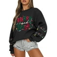 thumbnail image 5 of Women's Fashion Casual Long Sleeve Crewneck Loose Fit Pullover Fleece Sweatshirt with Christmas Holiday Print MERRY and Bright for Comfortable Everyday Wear,Black,M, 5 of 6