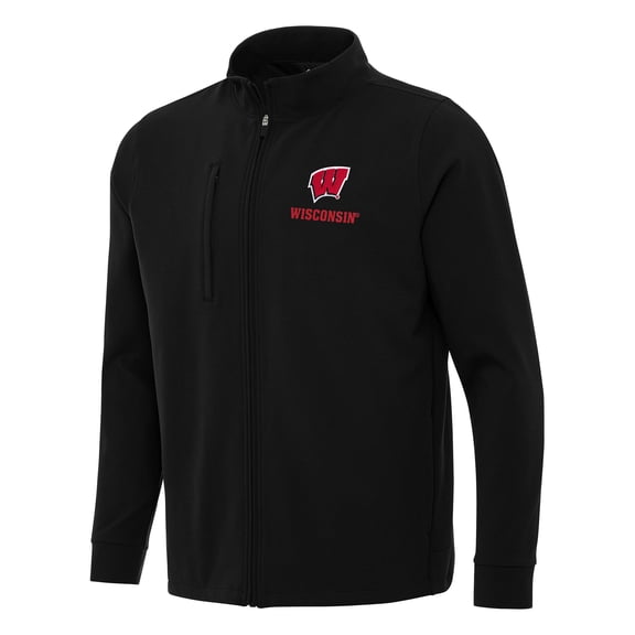 Men's Antigua Black Wisconsin Badgers Regard Full-Zip Jacket