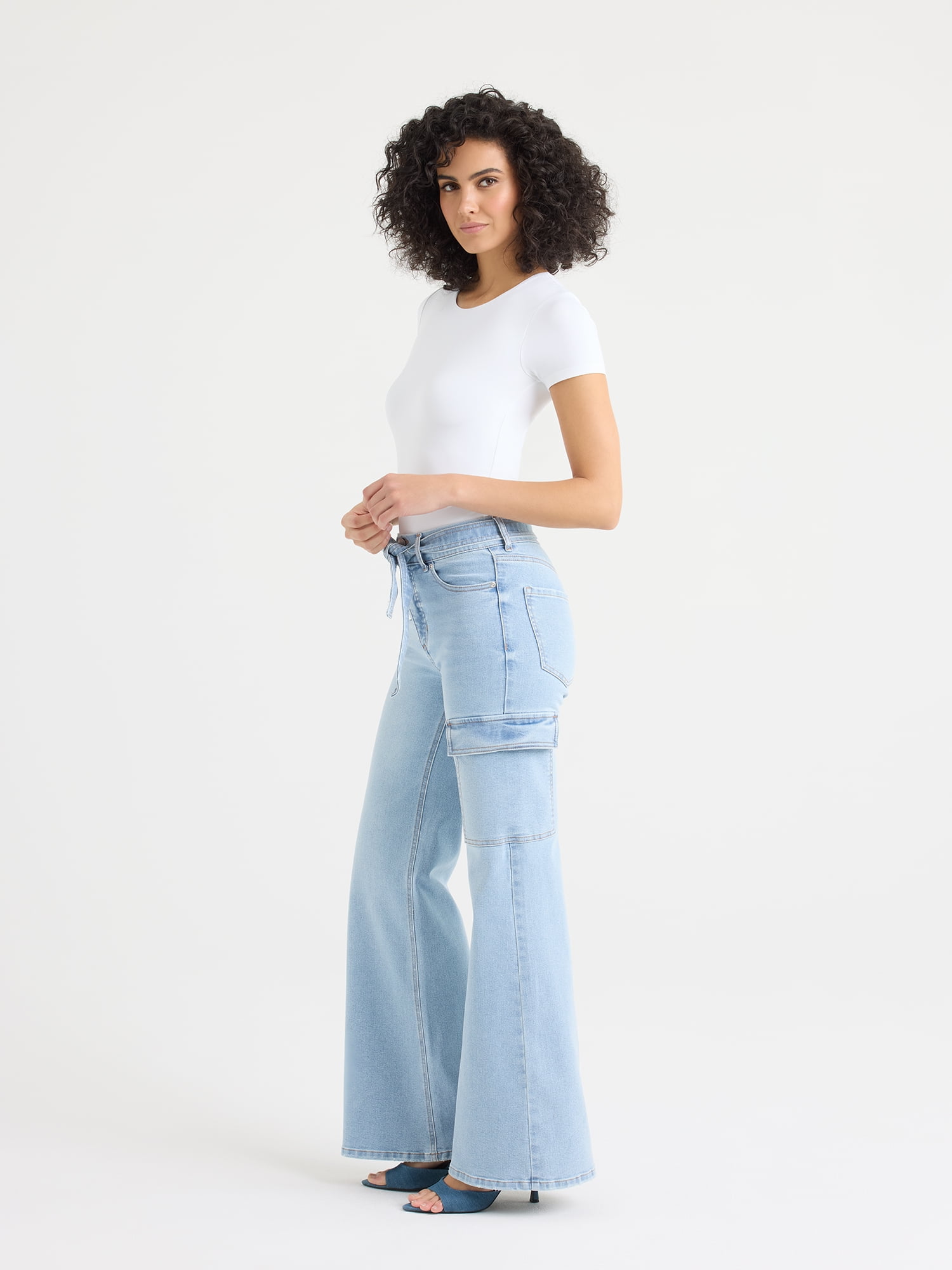 Sofia by Sofia Vergara Women's and Women's Plus Margot Wide Leg High Rise Cargo Jeans with Belt, Sizes 0-28W