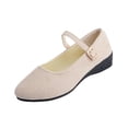thumbnail image 2 of Women's Casual Loafers, Soft Soled Wedge Heel Shoes, Versatile Mary Janes, Comfortable Pain-Free Fit, Adjustable Buckle, Indoor Outdoor Fashion, Everyday Wear Beige C, 2 of 9