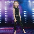 thumbnail image 2 of CAICJ98 2Pcs Kids Girls Shiny Metallic Sleeveless Crop Top with Pants Set Dancewear Performance Outfits (Black,5-6 Years), 2 of 4