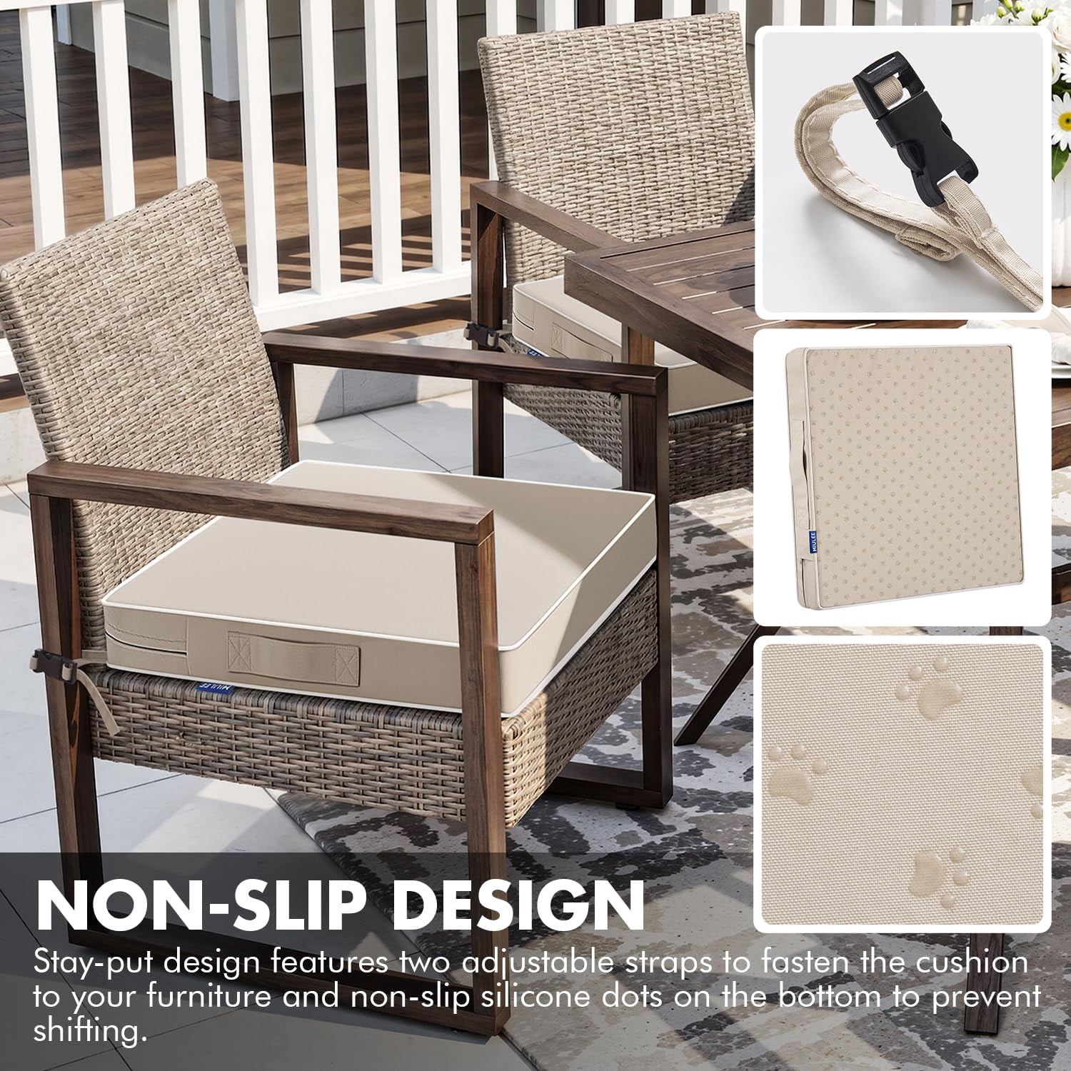 Outdoor Chair Cushions Beige 17x16x2 Inch Set of 2 for Patio Furniture