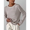 thumbnail image 4 of Womens Striped Soft Knit Pullover Sweater Loose Fit Shirts Brown L, 4 of 8