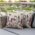 thumbnail image 4 of Purple Pink Floral Pillow Covers 2 Pack Spring Lavender Wildflowers Blue Butterfly Botanical Linen Texture Pillowcase Waterproof Outdoor Throw Pillow Cover for Patio Garden Square Cushion 24”x24”, 4 of 9